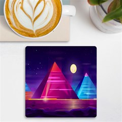 Egyptian Pyramids Night Landscape Cartoon Art Uv Print Square Tile Coaster  by Bedest