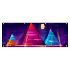 Egyptian Pyramids Night Landscape Cartoon Art Banner And Sign 8  X 3  by Bedest