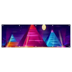 Egyptian Pyramids Night Landscape Cartoon Art Banner And Sign 12  X 4  by Bedest