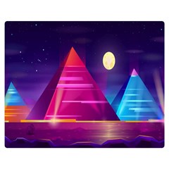 Egyptian Pyramids Night Landscape Cartoon Art Premium Plush Fleece Blanket (medium) by Bedest