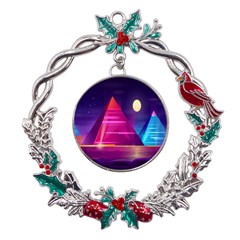 Egyptian Pyramids Night Landscape Cartoon Art Metal X mas Wreath Holly Leaf Ornament by Bedest