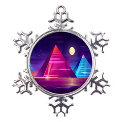 Egyptian Pyramids Night Landscape Cartoon Art Metal Large Snowflake Ornament by Bedest