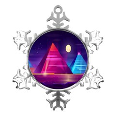 Egyptian Pyramids Night Landscape Cartoon Art Metal Small Snowflake Ornament by Bedest