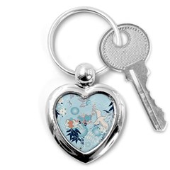 Crane Pattern Bird Animal Nature Key Chain (heart) by Bedest