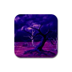 Forest Night Sky Clouds Mystical Rubber Square Coaster (4 Pack) by Bedest