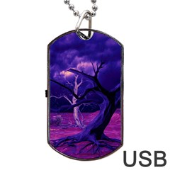 Forest Night Sky Clouds Mystical Dog Tag Usb Flash (one Side) by Bedest