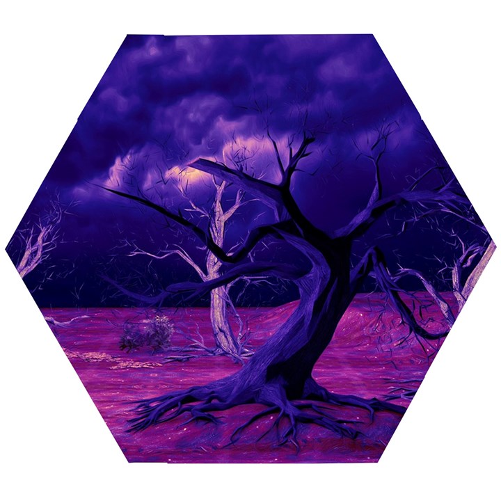 Forest Night Sky Clouds Mystical Wooden Puzzle Hexagon