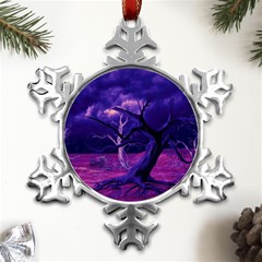 Forest Night Sky Clouds Mystical Metal Small Snowflake Ornament by Bedest