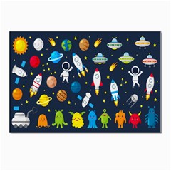 Big Set Cute Astronauts Space Planets Stars Aliens Rockets Ufo Constellations Satellite Moon Rover V Postcards 5  X 7  (pkg Of 10) by Bedest