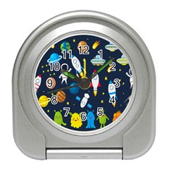 Big Set Cute Astronauts Space Planets Stars Aliens Rockets Ufo Constellations Satellite Moon Rover V Travel Alarm Clock by Bedest