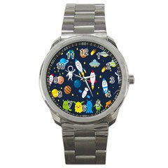 Big Set Cute Astronauts Space Planets Stars Aliens Rockets Ufo Constellations Satellite Moon Rover V Sport Metal Watch by Bedest