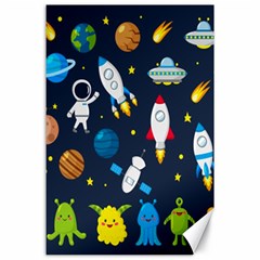 Big Set Cute Astronauts Space Planets Stars Aliens Rockets Ufo Constellations Satellite Moon Rover V Canvas 24  X 36  by Bedest