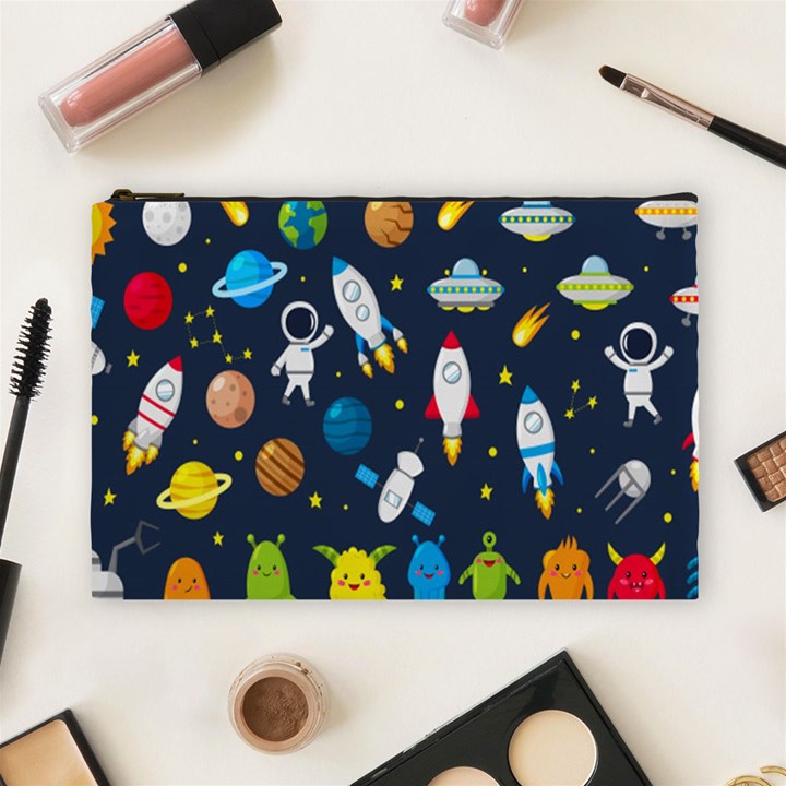 Big Set Cute Astronauts Space Planets Stars Aliens Rockets Ufo Constellations Satellite Moon Rover V Cosmetic Bag (Large)