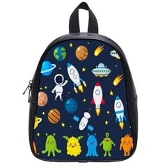 Big Set Cute Astronauts Space Planets Stars Aliens Rockets Ufo Constellations Satellite Moon Rover V School Bag (small) by Bedest