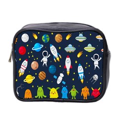 Big Set Cute Astronauts Space Planets Stars Aliens Rockets Ufo Constellations Satellite Moon Rover V Mini Toiletries Bag (two Sides) by Bedest