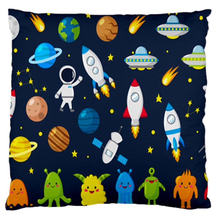 Big Set Cute Astronauts Space Planets Stars Aliens Rockets Ufo Constellations Satellite Moon Rover V Large Cushion Case (One Side)