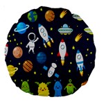 Big Set Cute Astronauts Space Planets Stars Aliens Rockets Ufo Constellations Satellite Moon Rover V Large 18  Premium Round Cushions Front