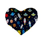 Big Set Cute Astronauts Space Planets Stars Aliens Rockets Ufo Constellations Satellite Moon Rover V Standard 16  Premium Heart Shape Cushions Back