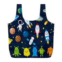 Big Set Cute Astronauts Space Planets Stars Aliens Rockets Ufo Constellations Satellite Moon Rover V Full Print Recycle Bag (l) by Bedest