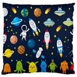 Big Set Cute Astronauts Space Planets Stars Aliens Rockets Ufo Constellations Satellite Moon Rover V Large Premium Plush Fleece Cushion Case (One Side) Front