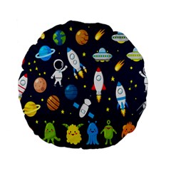 Big Set Cute Astronauts Space Planets Stars Aliens Rockets Ufo Constellations Satellite Moon Rover V Standard 15  Premium Flano Round Cushions by Bedest