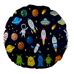 Big Set Cute Astronauts Space Planets Stars Aliens Rockets Ufo Constellations Satellite Moon Rover V Large 18  Premium Flano Round Cushions by Bedest