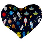 Big Set Cute Astronauts Space Planets Stars Aliens Rockets Ufo Constellations Satellite Moon Rover V Large 19  Premium Flano Heart Shape Cushions Back