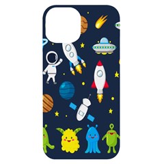 Big Set Cute Astronauts Space Planets Stars Aliens Rockets Ufo Constellations Satellite Moon Rover V Iphone 14 Black Uv Print Case by Bedest