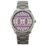 Illustration Ukrainian Folk Seamless Pattern Ornament Sport Metal Watch Front