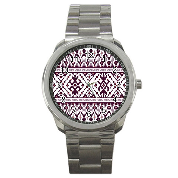 Illustration Ukrainian Folk Seamless Pattern Ornament Sport Metal Watch