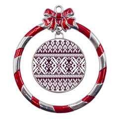 Illustration Ukrainian Folk Seamless Pattern Ornament Metal Red Ribbon Round Ornament