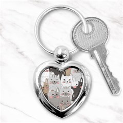 Cute Cats Seamless Pattern Key Chain (heart) by Bedest