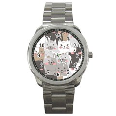 Cute Cats Seamless Pattern Sport Metal Watch by Bedest