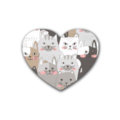 Cute Cats Seamless Pattern Rubber Coaster (heart) by Bedest