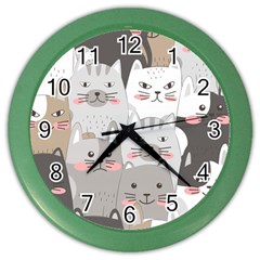 Cute Cats Seamless Pattern Color Wall Clock by Bedest