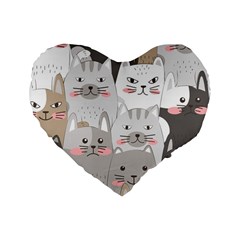 Cute Cats Seamless Pattern Standard 16  Premium Heart Shape Cushions by Bedest