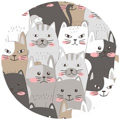 Cute Cats Seamless Pattern Wooden Puzzle Round by Bedest