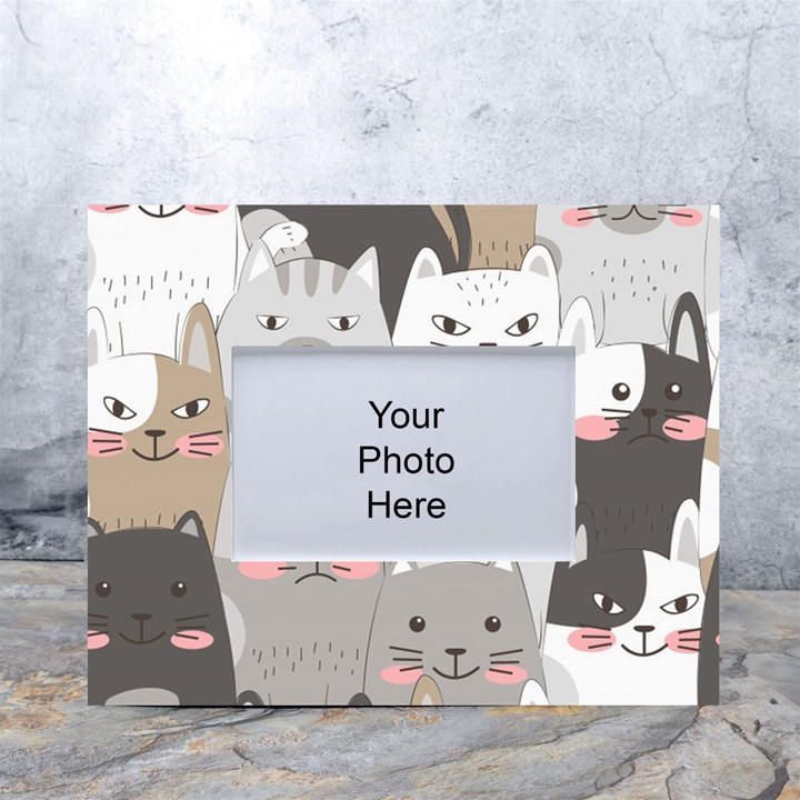 Cute Cats Seamless Pattern White Tabletop Photo Frame 4 x6 