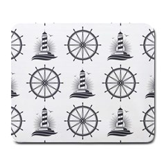 Marine Nautical Seamless Pattern With Vintage Lighthouse Wheel Large Mousepad