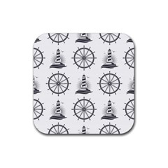 Marine Nautical Seamless Pattern With Vintage Lighthouse Wheel Rubber Coaster (square) by Bedest