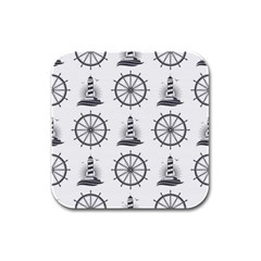 Marine Nautical Seamless Pattern With Vintage Lighthouse Wheel Rubber Square Coaster (4 Pack) by Bedest