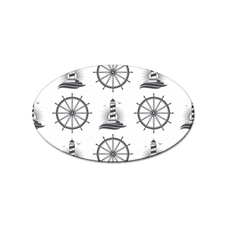 Marine Nautical Seamless Pattern With Vintage Lighthouse Wheel Sticker (Oval)