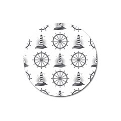 Marine Nautical Seamless Pattern With Vintage Lighthouse Wheel Magnet 3  (round) by Bedest