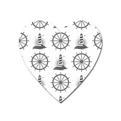 Marine Nautical Seamless Pattern With Vintage Lighthouse Wheel Heart Magnet by Bedest