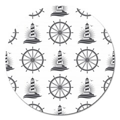 Marine Nautical Seamless Pattern With Vintage Lighthouse Wheel Magnet 5  (round) by Bedest