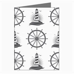 Marine Nautical Seamless Pattern With Vintage Lighthouse Wheel Greeting Cards (pkg Of 8) by Bedest