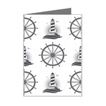 Marine Nautical Seamless Pattern With Vintage Lighthouse Wheel Mini Greeting Card Left