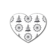 Marine Nautical Seamless Pattern With Vintage Lighthouse Wheel Rubber Heart Coaster (4 Pack) by Bedest