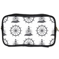 Marine Nautical Seamless Pattern With Vintage Lighthouse Wheel Toiletries Bag (two Sides) by Bedest