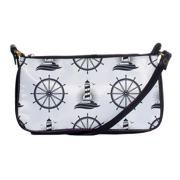 Marine Nautical Seamless Pattern With Vintage Lighthouse Wheel Shoulder Clutch Bag